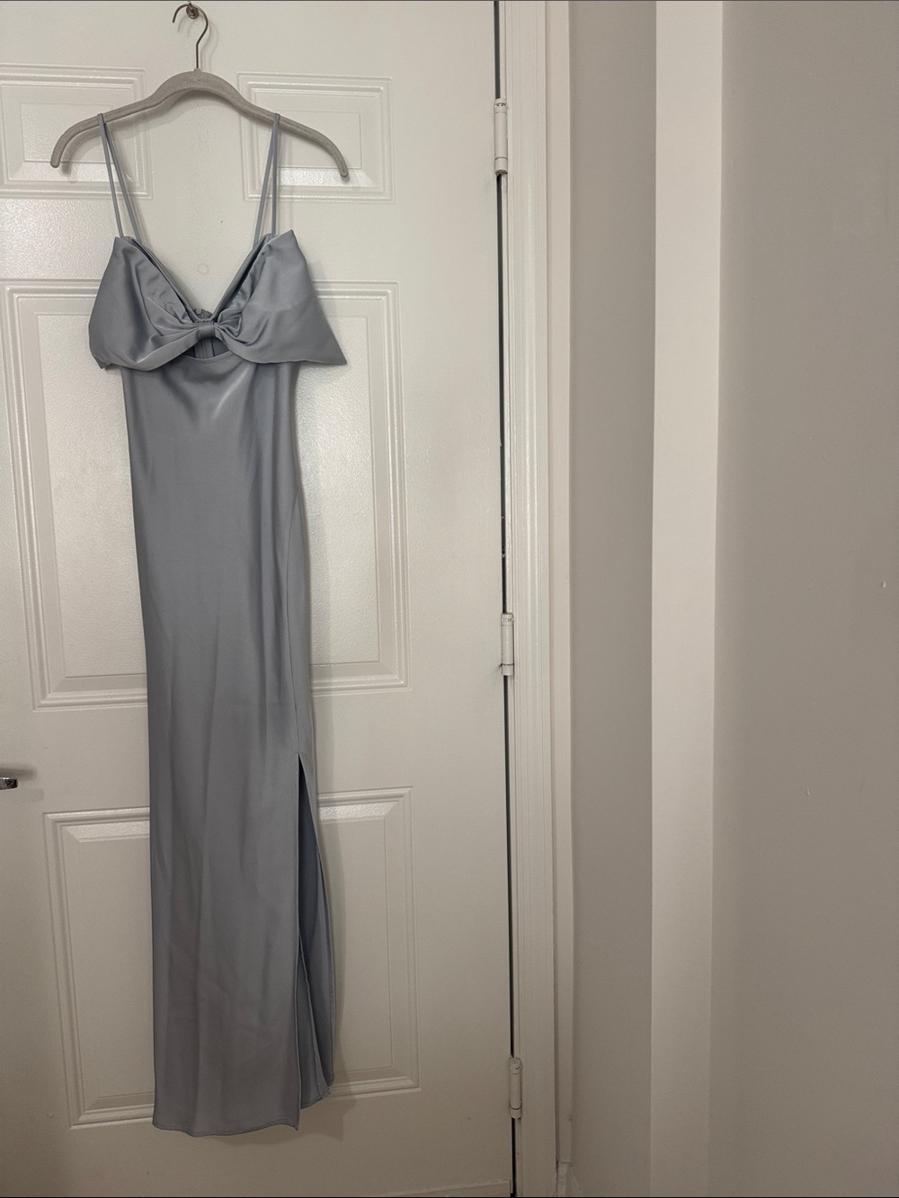 Astr Satin Bow-Front Maxi Dress in Light Blue